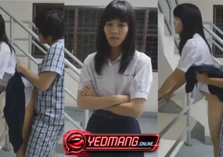 คลิปหลุดเย็ดหีนักเรียนในตำนาน แฟนหนุ่มชวนยืนเย็ดกันตรงบันไดหอพัก แทงจากข้างหลังเสียวหีสุดๆ